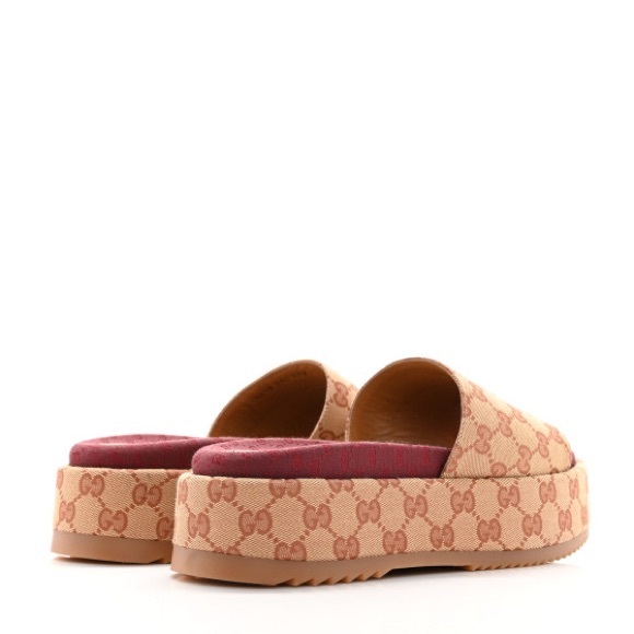 Canvas GG Monogram Angelina Platform Slide Sandals 41 Beige Ruggine - Picture 2 of 11